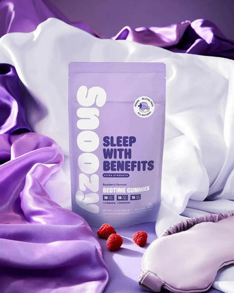 Snoozy Sleep Extra Strength gummies bottle 20 count - CBD CBN melatonin sleep aid supplement, natural sleep support for insomnia relief, vegan sleep gummies, relaxation wellness Swiss Vitalis USA