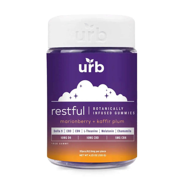 Restful botanically infused gummies with marionberry and kaffir plum for peaceful sleep, 1875MG total.